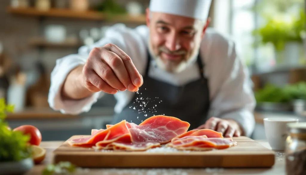 ein erfahrener koch erklärt, warum schinken erst später und nicht gleich zu beginn gesalzen werden sollte, um den besten geschmack zu erzielen.